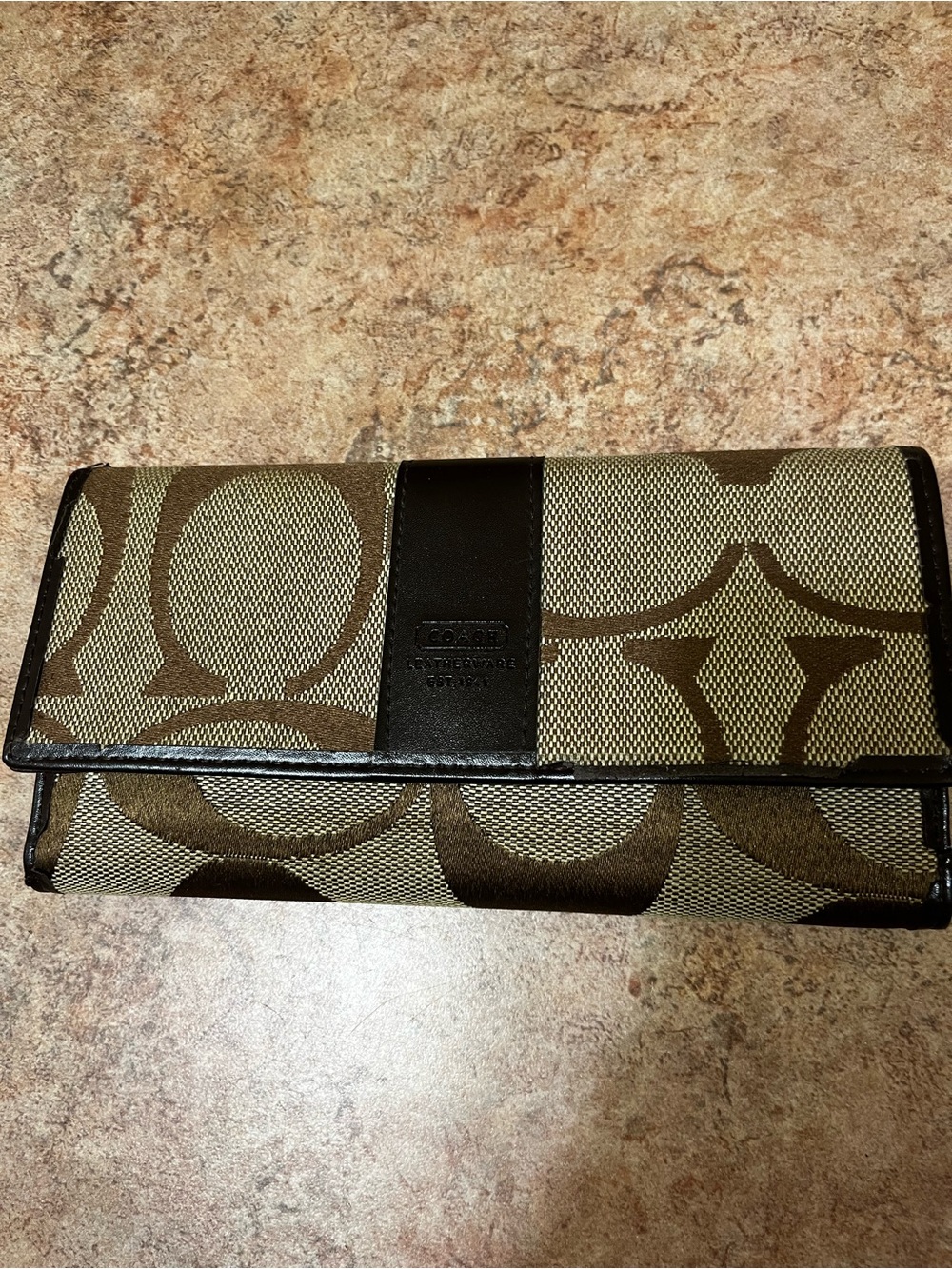 Coach Signature Flap Wallet in Brown and Tan